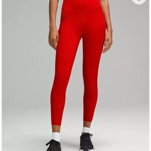 Red lululemon leggings, no piling